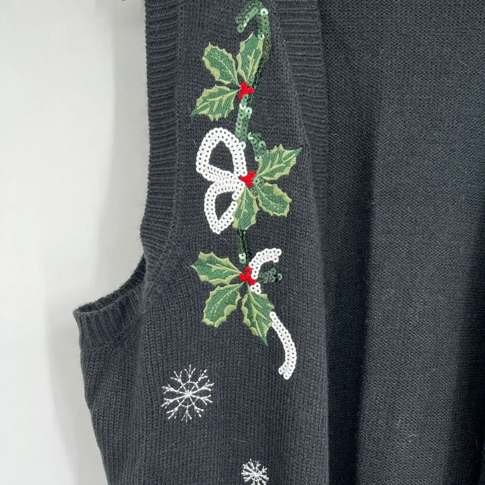 Unbranded Open Cardigan Vest Christmas Embroidered Black Cardinals Women's M